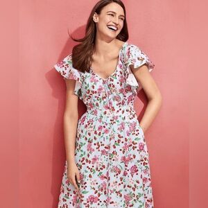 NEW Ann Taylor Strawberry Cherry Flutter Sleeve Flare Midi Dress Size 6 Petites